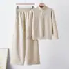 Amazon Otoño Invierno Nuevo Estilo Cuello Medio Alto Punto Sencillo Top de Media Cremallera Pantalones de Pierna Ancha Moda Decoración de Botones