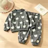 Conjunto para Meninas Primavera/Outono Estilo Coreano Hoodie com Estampa de Coração e Estrela Conjunto de Duas Peças para Bebês e Crianças Pequenas Calças Jogger Largas Casuais
