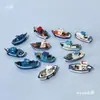 Resina Mediterránea Azul Playa Mini Micro-Paisaje Artesanía Modelo de Barco Decoración de Acuario Pequeño Adorno Barco Pequeño Barco de Pesca