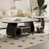 Mesa Lateral Móvil Simple de Gama Alta Lujo Ligero Moderna Ovalada de Piedra Sinterizada Sala de Estar Uso Doméstico Sensación de Gama Alta Apartamento Pequeño Mesa de Café