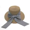 Sombrero de Paja Primavera y Verano para Mujer, Sombrero de Pescador Estilo Coreano, Elegante Sombrero de Paja Tejida para Mujer, Sombrero con Lazo para el Sol de Vacaciones