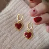 Aretes de Encaje con Zirconia en Forma de Corazón con Goteo de Aceite Galvanizados en Oro Verdadero, Pendientes Retro de Alta Gama Sencillos, Pendientes de Moda para el Trabajo para Mujer