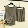 Traje Casual de Modal para Mujer, Estilo Delgado de Verano, Color Sólido, Corte Holgado, Adelgazante, Conjunto de Dos Piezas Casual Talla Grande