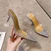 Sandalias Transparente Puntiagudas de Cristal y Pedrería Estilo Hada para Mujer, Nuevo Modelo Verano 2025, Zapatos Elegantes de Fiesta Cerrados de Tacón Alto