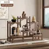 Nuevo Estante de Exhibición Pequeño de Madera Maciza Estilo Chino para Escritorio para Juegos de Té, Tazas, Cosméticos y Almacenamiento