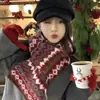 ¡Estilo Fair Isle! Bufanda Tejida Roja Jacquard Retro para Mujer, Atmósfera Invernal, Cálida y Resistente al Frío, Calentador de Cuello Versátil