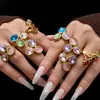 Moda Europea y Americana Nuevo Estilo Anillo de Flor Geométrica de Piedra Natural Colorida Ins Nicho Acero Inoxidable Chapado en Oro Real 18K Joyería