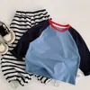 Camiseta infantil de manga comprida, roupa fina de outono para bebês, camiseta básica para meninos, estilo primavera e outono para meninos, atacado