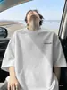 Camiseta de verano para hombre, manga corta, gofre, estampado de letras pequeñas, simple, versátil, holgada, marca de moda, cuello redondo, manga corta