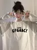 Camiseta de Manga Larga con Cuello Redondo y Estampado de Letras Estilo Coreano Perezoso Ins Tendencia Marca Moda Femenina Diseño Versátil Top Rayado