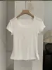KEKEZOON Renda Gola Redonda Cor Sólida Emagrecedor Valoriza o Corpo Regular Ombro Manga Curta Camiseta Verão Nova Chegada Top Foto Real 7290