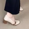 Zapatos de mujer retro estilo francés de corte bajo, nuevo modelo otoño 2026, slip-on de piel suave, puntera redonda, tacón grueso, versátiles zapatos de trabajo para madres