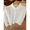 Camisa Blanca Minimalista con Solapa de Manga Larga para Mujer Estilo de Oficina Otoño Temprano Estilo Old Money Top Ropa Interior para Mujer Casual Talla Grande