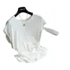 ¡Camiseta de lino y Tencel de manga corta! Camiseta casual versátil de manga acampanada, suave y adelgazante para mujer, nueva para primavera y verano H041106