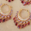 Brincos de Argola Luxuosos Europeus e Americanos Estilo Corte com Micro-Entalhes Coloridos em Forma de Gota com Franjas, Presilhas de Orelha Exclusivas de Luxo Leve Vintage