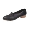 Zapatos de Mujer de Piel Suave Nueva Primavera 2026 con Tacón Medio Grueso, Zapatos de Mujer Negros, Zapatos de Mamá, Tacones Altos de Punta Fina Poco Profundos