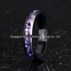 Anel Feminino de Diamante Novo Mais Vendido Transfronteiriço 4mm Aço Tungstênio Galvanizado Preto Cravejado com Pedras Trituradas Azuis e Roxas