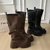 Botas de Cano Alto Outono e Inverno Camada Única Clássica Sola Grossa com Fivela Moda Nova Tendência Charme de Alto Padrão