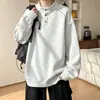 Moletom polo com gola Henry para homens, blusa outonal oversized com manga raglã, jaqueta moderna solta com zíper parcial