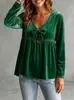 Comercio Electrónico Transfronterizo Otoño/Invierno 2026 Nuevo Top Casual Holgado de Manga Larga de Terciopelo con Cuello en V y Lazo para Mujer Europeo y Americano