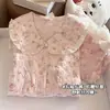 Nuevo cárdigan de manga larga y pantalón largo para primavera y otoño con cuello de muñeca para niñas, conjunto de pijama rosa para niños mayores