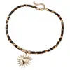 Nz3477 Collar de Cuerda de Terciopelo con Estampado de Leopardo Europeo y Americano Transfronterizo Colgante de Pez Sol Colgante Único Diseño de Moda Joyería para Mujer