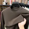 Camiseta térmica de doble cara Lyocell para hombre, cuello semi-alto, estilo otoño, agradable para la piel, cálida, corte ajustado, manga larga