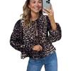 Camisa feminina de comércio exterior europeu e americano 2024 com explosões transfronteiriças, estilo leopardo francês, manga lanterna LED, camisa feminina