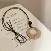 Collar Colgante de Flor Tejida de Mimbre de Imitación Retro para Mujer Cadena para Clavícula de Estilo Étnico Bohemio Vacacional Accesorios de Nicho