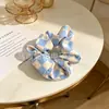 Ligas para el Cabello Cuadriculadas de Alta Elasticidad Transfronterizas, Scrunchies de Trébol para Cola de Caballo, Bandas para el Cabello de Tela, Venta Directa de Fabricantes para Puestos de Mercado