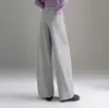 Pantalones de Lana Anchos Versátiles de Invierno para Mujer 2026 Moda Cintura Alta Adelgazantes Engrosados Cálidos para el Trabajo Rectos Casuales