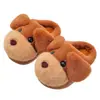 Chinelos de algodão infantis para outono e inverno para meninos e meninas, quentes e de pelúcia, com sola grossa, para crianças mais velhas, com design de cachorrinho e calcanhar fechado