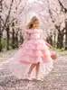 Verano Nuevo Estilo Vestido Rosa para Niñas Vestido de Princesa Delgado Sin Mangas con Lazada Abullonada en la Cintura Cumpleaños