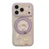 Funda Rotatoria de 360° con Pivote Morada de Gato y Oso para Teléfono Apple 18Promax, Adecuada para 17Pro16Pm