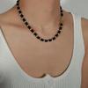 Collar de ágata negra ovalada natural, hecho a mano, con cuentas y hebilla de acero de titanio, cadena de clavícula distintiva de la Reina Madre Occidental, combinable con todo para mujer.