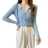Elegante chaqueta de punto con cuello polo abotonado, chic de principios de otoño, retro francés, prenda interior de manga larga, cárdigan para mujer