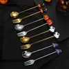 Juego Creativo de Acero Inoxidable con Dibujos Animados para Postre, Tenedor, Vajilla de Halloween, Cuchara para Remover, Cuchara de Café, Tenedor para Pastel, Tenedor para Frutas