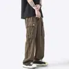 Macacão Masculino 2022 Outono Novo Estilo Japonês Simples Cor Sólida Múltiplos Bolsos Moda Casual Calças Calças Retas Largas
