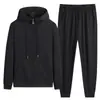 Traje de Primavera y Otoño para Hombre Cardigan con Capucha Traje de Dos Piezas para Hombre Sudadera Holgada Casual y Pantalón de Chándal para Jóvenes y Adultos de Mediana Edad