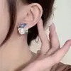Aretes de Botón de Rosa de Cerámica de Pintura al Óleo Retro Francés de Aguja de Plata S925 Elegantes Elegantes con Sentido de Diseño Pastoral