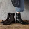 Botines de Punta con Tacón Grueso Elásticos para Mujer, Botas Ajustadas de Otoño e Invierno, Botas de Moda Versátiles con Cremallera Trasera, Botines Cortos Elásticos