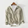 Camisa de trabajo retro americana para hombre, cárdigan de manga larga, camisa casual, chaqueta de caza de color liso de chico duro de moda