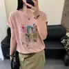 Camiseta de Punto Casual Versátil de Manga Corta Estampada Pintada a Mano Estilo Nuevo Verano 2026 para Mujer, Top Delgado de Moda y Versátil Adelgazante