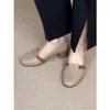 Mocasines de tacón grueso bicolor para mujer, punta redonda suave, corte bajo, tacón medio, suela blanda, zapatos de trabajo versátiles y elegantes