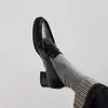Mocasines Plegables Retro Británicos para Mujer, Zapatos Pequeños de Cuero Versátiles Slip-on para el Commuter Perezoso, Zapatos de Tacón Grueso