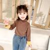 2022 Outono e Inverno Infantil Camiseta de Manga Comprida Meninas Gola Alta Base Camisa Média e Grande Infantil Estilo Ocidental Costura Menina Top da Moda