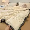 Conjunto de cuatro piezas de encaje fresco estilo francés de grado A para maternidad e infantil, algodón puro lavado, conjunto de tres piezas para estudiante con ribete de encaje 4