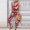 Bai Fen Zhi YiAmazon Verão 2023 Novo Cruzamento Fronteira Roupas Femininas Estilo Europeu e Americano Estampado Apertado Macacão Vermelho