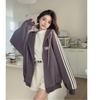 1969 Terciopelo Engrosado Retro Uniforme de Béisbol Americano para Mujer Invierno Holgado Estilo Bf Color de Contraste Manga Larga Cardigan Sudadera Chaqueta