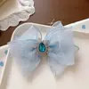 Presilha de Cabelo Infantil Frozen Princesa Floco de Neve Strass Laço de Rede Azul Presilha Superior Presilha de Cabelo para Meninas